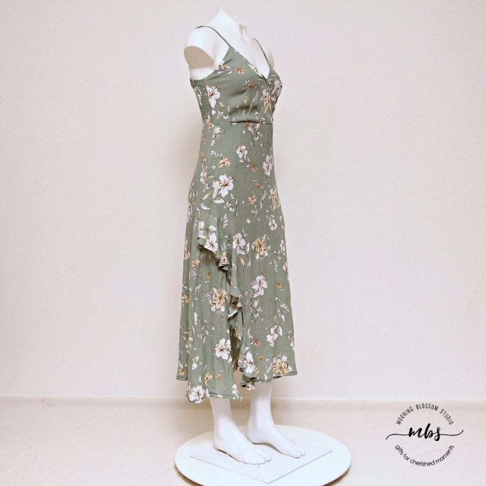 NWT Rokoko Floral‎ Surplice Sphagetti Straps Front Slit Midi Dress Green Women S - Picture 5 of 13